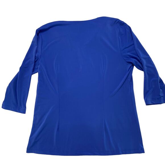 BOB MACKIE Blue Gold Riverway Design 3/4 Sleeve Jersey V-neck Top Size Large - Picture 5 of 10
